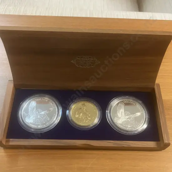 Klondike International Gold & Silver Prospector Three-Coin Set In Timber Display Case - #3347 / 5000