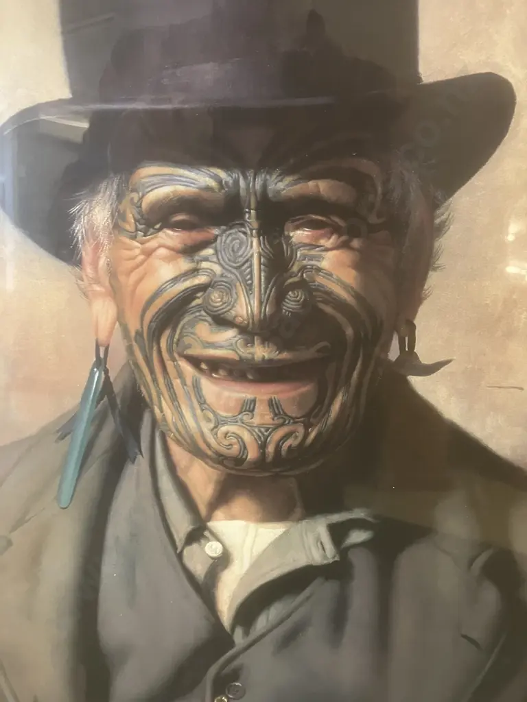CF Goldie Art Print "A Good Joke" - Te Aho-te-Rangi Wharepu of Ngati Mahuta. Glazed & Matted Frame. 87.5 x 73cm Image 1++