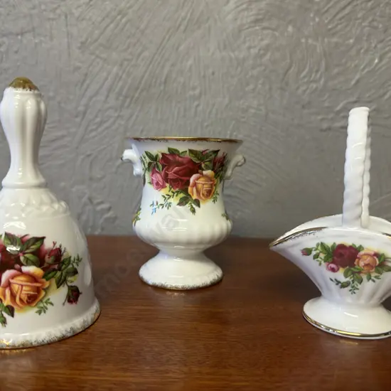 Royal Albert Old Country Roses Bone China Made In England Urn Shaped Vase, Bell & Basket