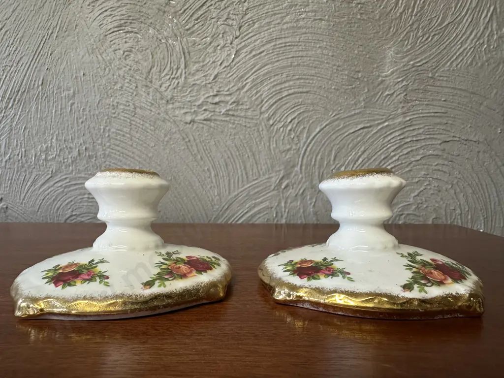 Royal Albert Old Country Roses Bone China Made In England Pair Of Candlestick Candle Holders Image 1++