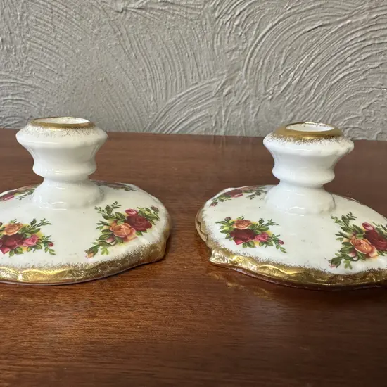 Royal Albert Old Country Roses Bone China Made In England Pair Of Candlestick Candle Holders