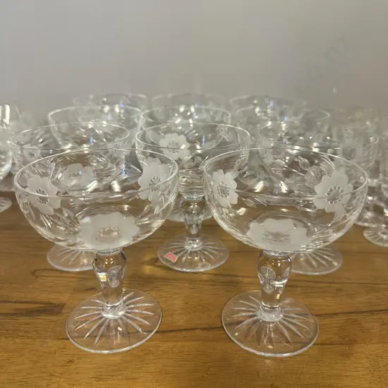 Royal Albert Glasses Old Country Roses Etched Crystal Flowers Champagne Glasses - Set of Eleven