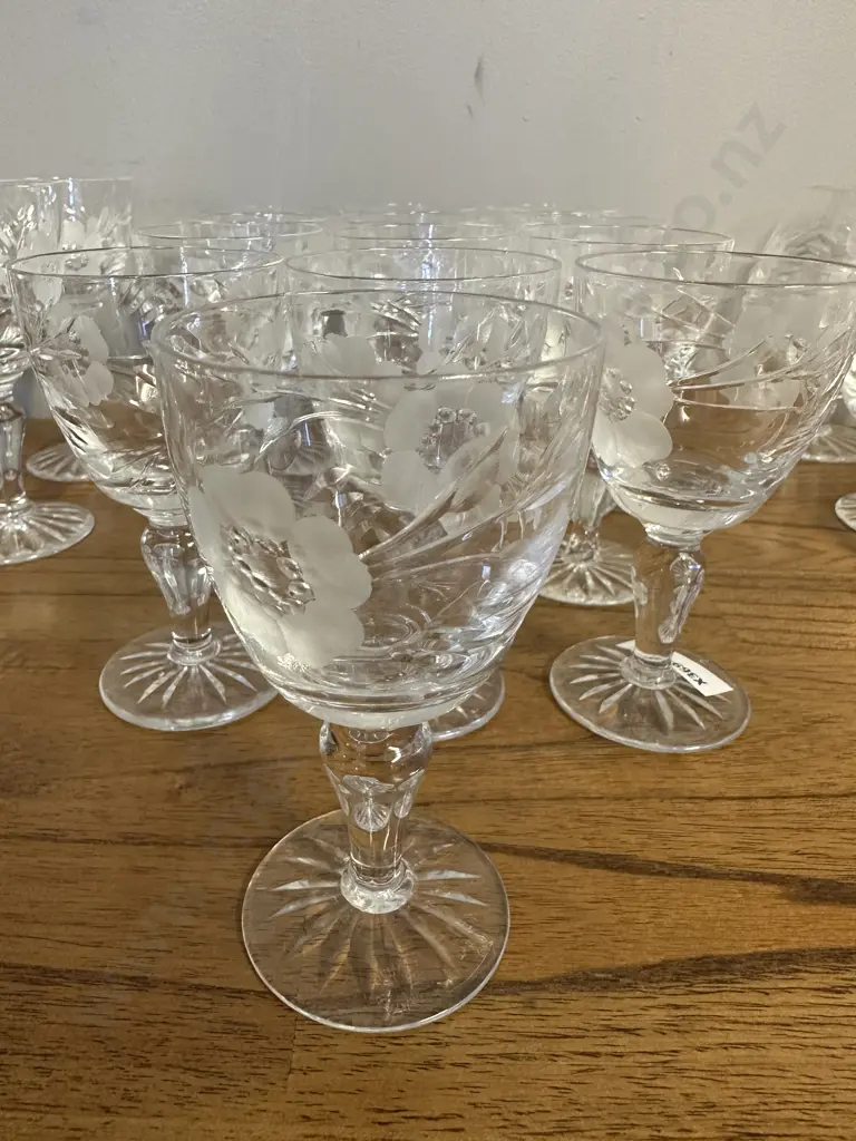 Royal Albert Glasses Old Country Roses Etched Crystal Flowers Sherry Glasses - Set of Thirteen Image 1++