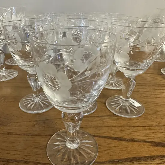 Royal Albert Glasses Old Country Roses Etched Crystal Flowers Sherry Glasses - Set of Thirteen