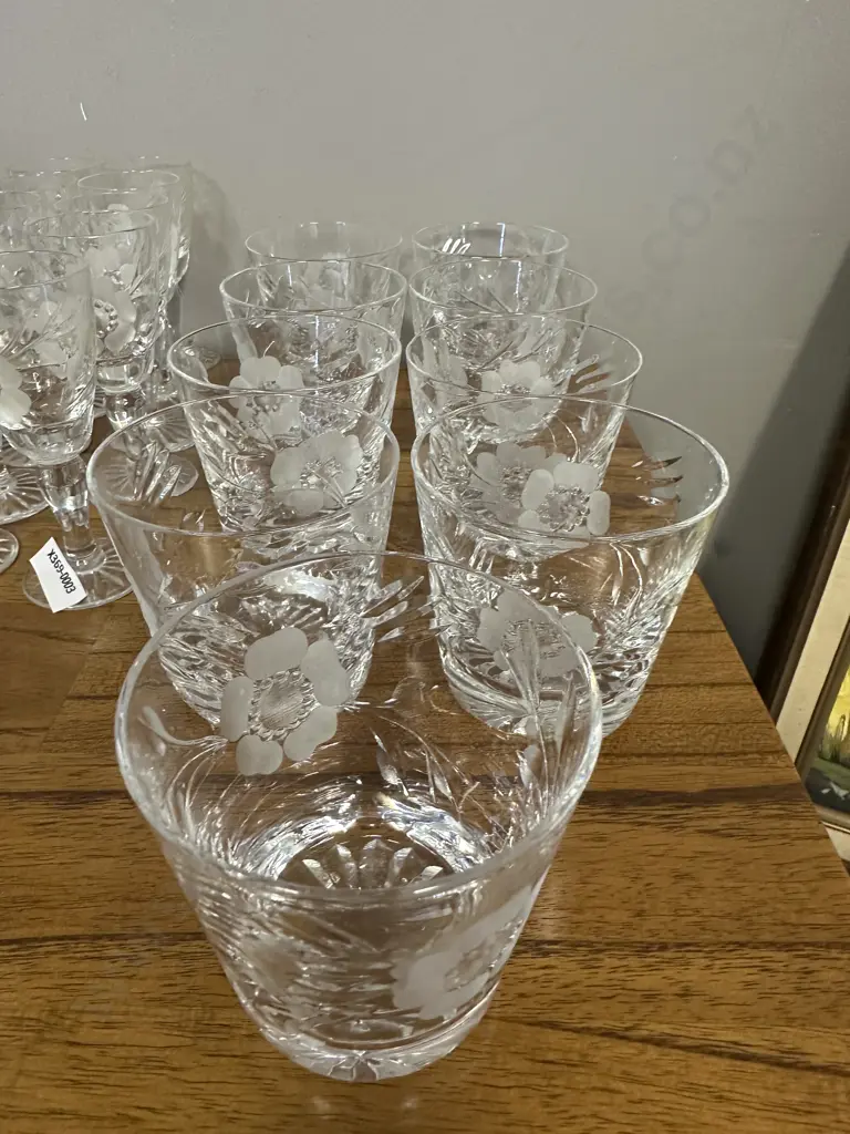 Royal Albert Glasses Old Country Roses Etched Crystal Flowers Tumblers - Set of Nine Image 1++