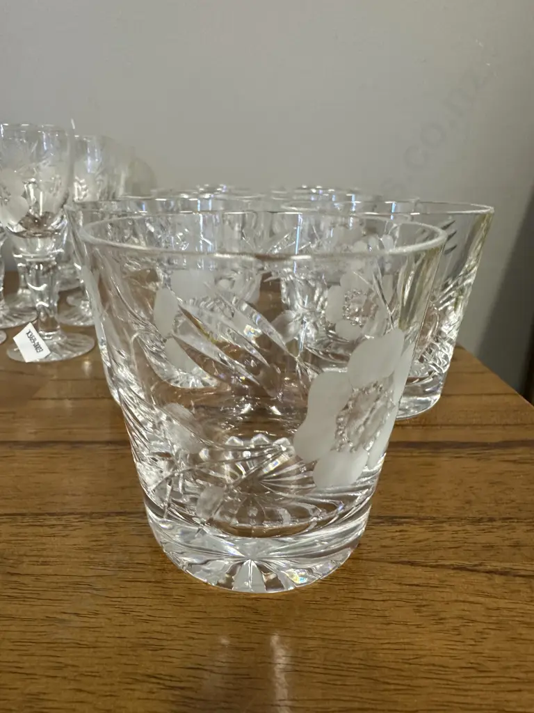Royal Albert Glasses Old Country Roses Etched Crystal Flowers Tumblers - Set of Nine Image 1++