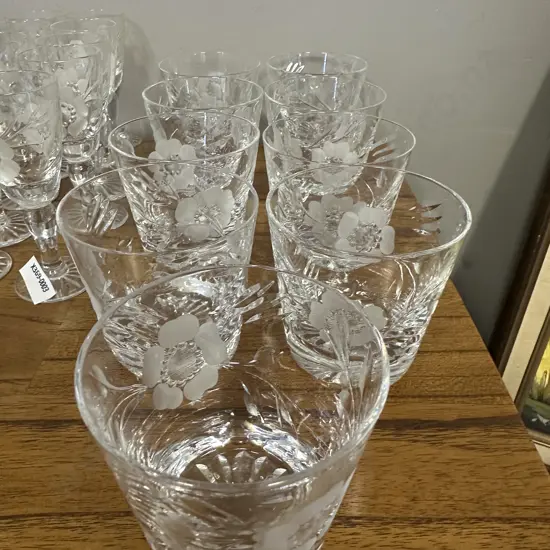 Royal Albert Glasses Old Country Roses Etched Crystal Flowers Tumblers - Set of Nine
