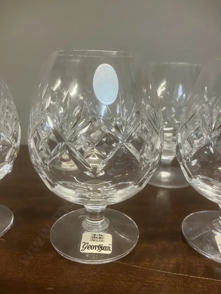 Royal Doulton (Webb Corbett) Georgian Cut Crystal Brandy Glasses / Cognac Snifters - Set of Six Image 1++