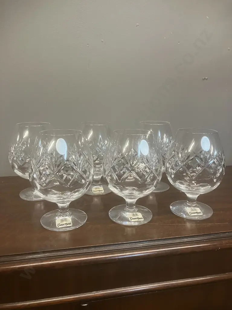 Royal Doulton (Webb Corbett) Georgian Cut Crystal Brandy Glasses / Cognac Snifters - Set of Six Image 1++