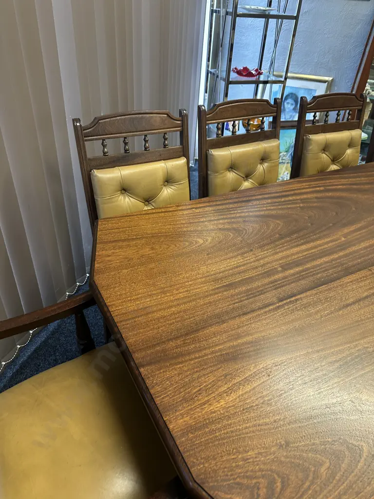 Mahogany Dining Table, Double Pedestal Base With 10 Leather Upholstered Chairs Includes 2 Carvers (Some Seats AF ) Image 1++
