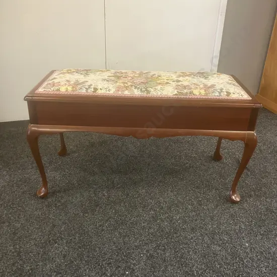 Mahogany Upholstered Piano / Music / Duet Stool. H50 W91 D41cm