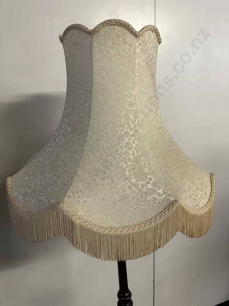 Vintage Mahogany Standard Lamp With Cream Tassled Shade Image 1++