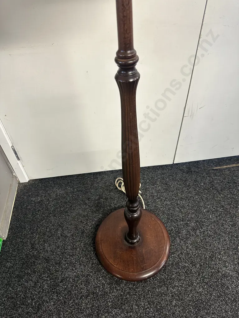 Vintage Mahogany Standard Lamp With Cream Tassled Shade Image 1++