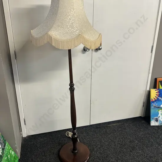 Vintage Mahogany Standard Lamp With Cream Tassled Shade