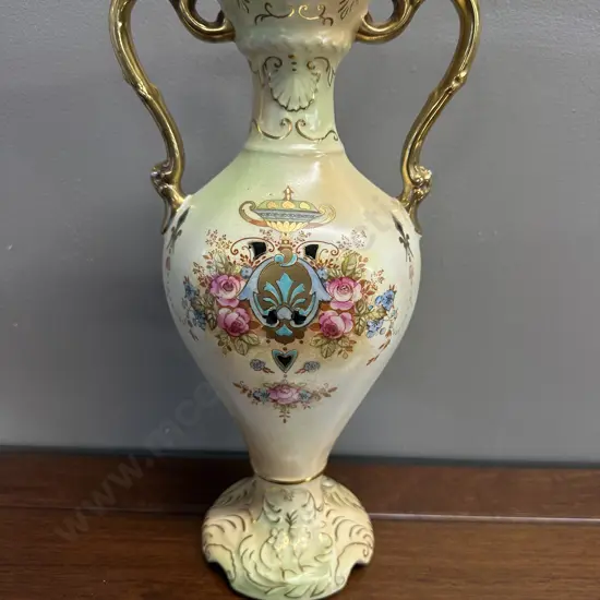 Stoke On Trent Crown Devon Fieldings Double Handled Vase #0942 H33cm.
