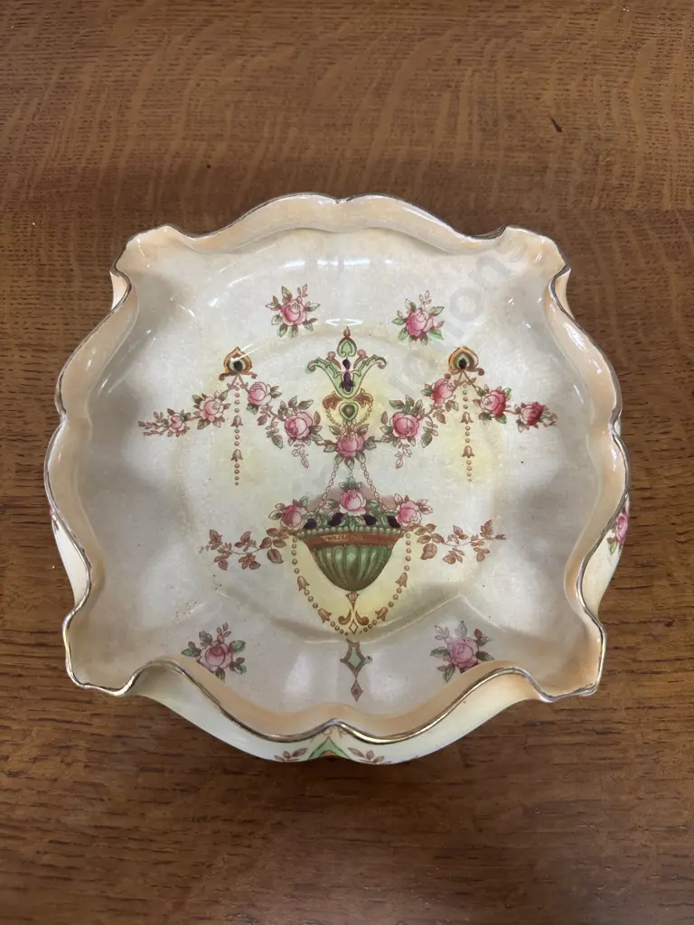 Stoke On Trent Crown Devon Etna Pattern Bowl Ruffled Edge H6 W21cm. Image 1++