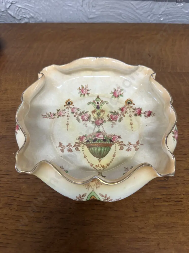 Stoke On Trent Crown Devon Etna Pattern Bowl Ruffled Edge H6 W21cm. Image 1++