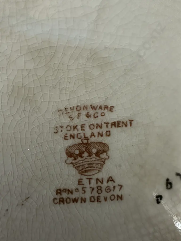 Stoke On Trent Crown Devon Etna Pattern Bowl Ruffled Edge H6 W21cm. Image 1++