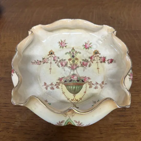 Stoke On Trent Crown Devon Etna Pattern Bowl Ruffled Edge H6 W21cm.