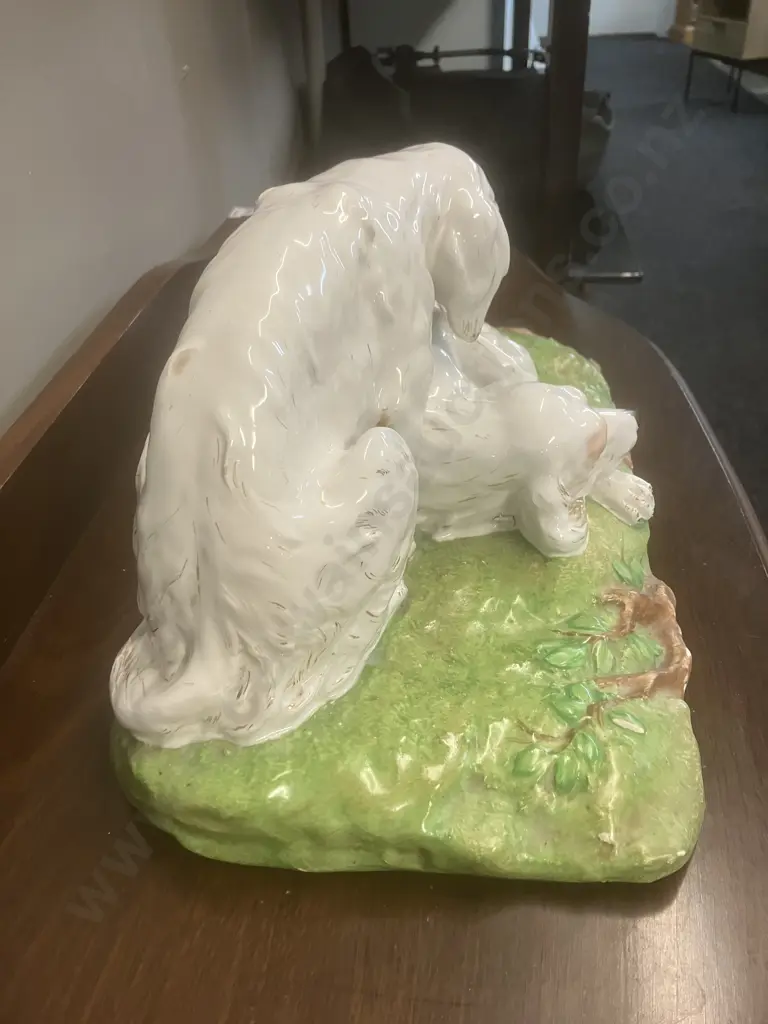 Vintage Ceramic Setters With Puppies Figurine. H20 W40 D25cm Image 1++