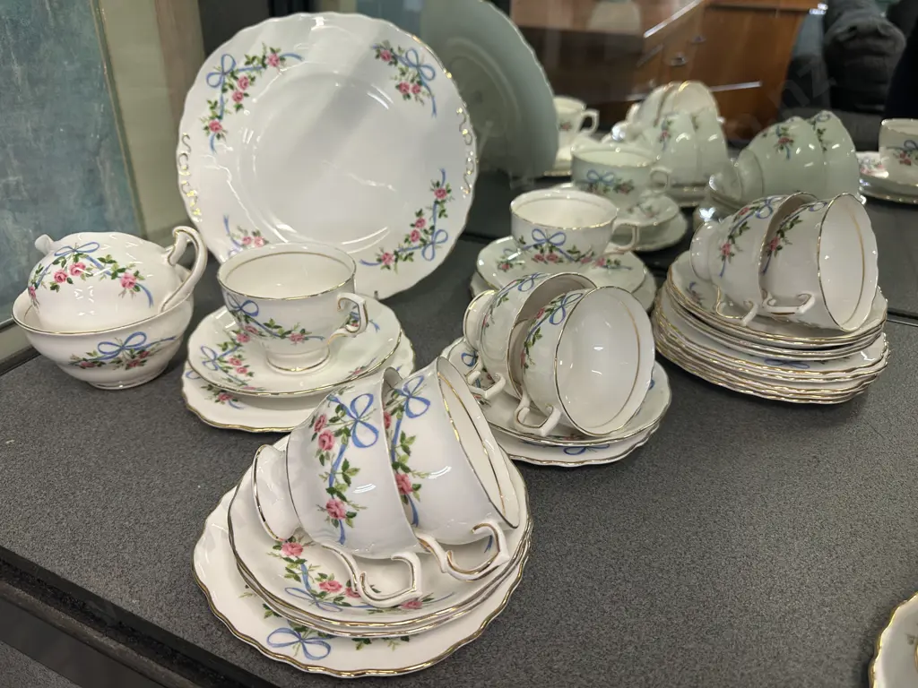 Colclough "Ribbons & Roses" Patterned Bone China Teaware x 29 Pieces - England Image 1++
