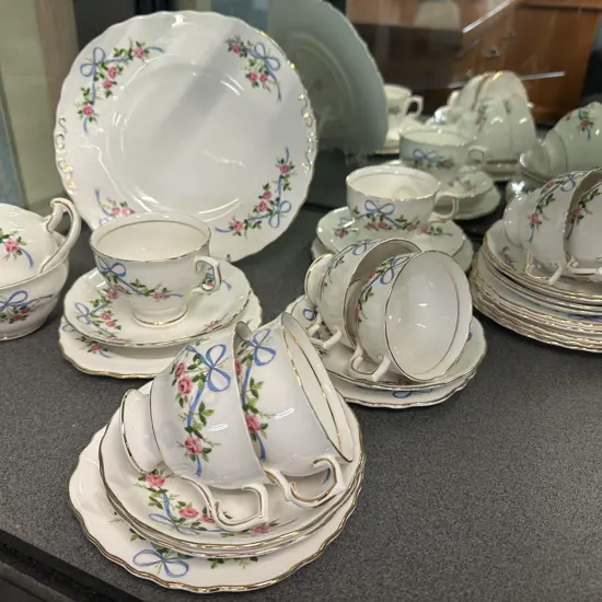 Colclough "Ribbons & Roses" Patterned Bone China Teaware x 29 Pieces - England