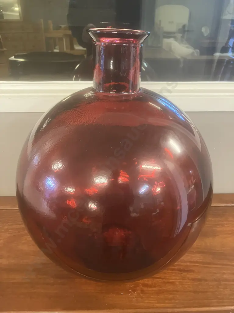 Large Spanish Ruby-Red Glass Bulbous Vase / Art Piece. 42 x 34cm Image 1++