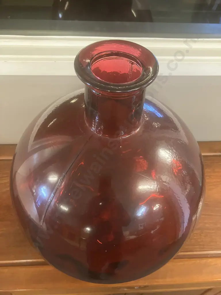 Large Spanish Ruby-Red Glass Bulbous Vase / Art Piece. 42 x 34cm Image 1++