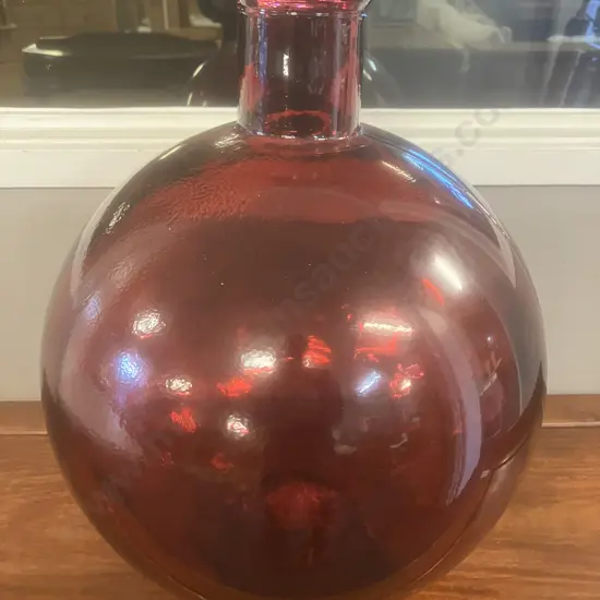 Large Spanish Ruby-Red Glass Bulbous Vase / Art Piece. 42 x 34cm