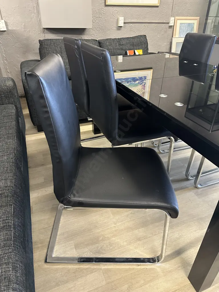 Black Glass Table With 6 Black Leather? Cantilever Base Dining Chairs Image 1++