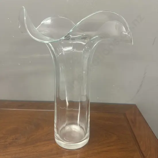 Unique Vintage Tall Clear Vase With Fluted Edges H33cm.