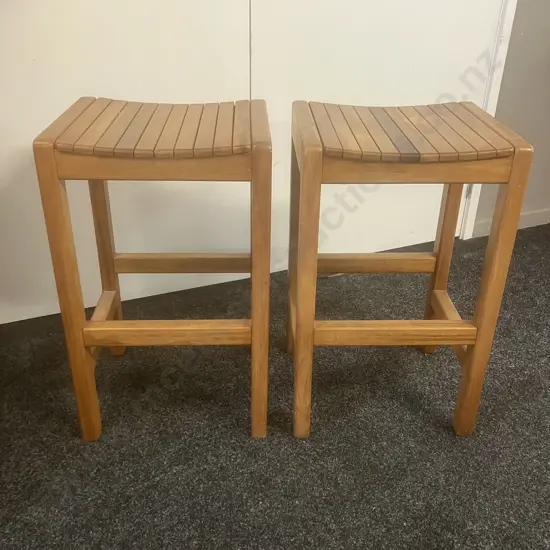Pair of Rimu Kitchen Stools With a Curved Slatted Seat. H65cm