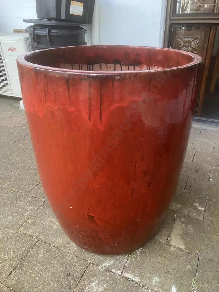 Large Red & Black Glazed Terracotta Planter. 68 x 55cm Image 1++