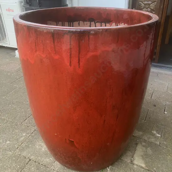 Large Red & Black Glazed Terracotta Planter. 68 x 55cm