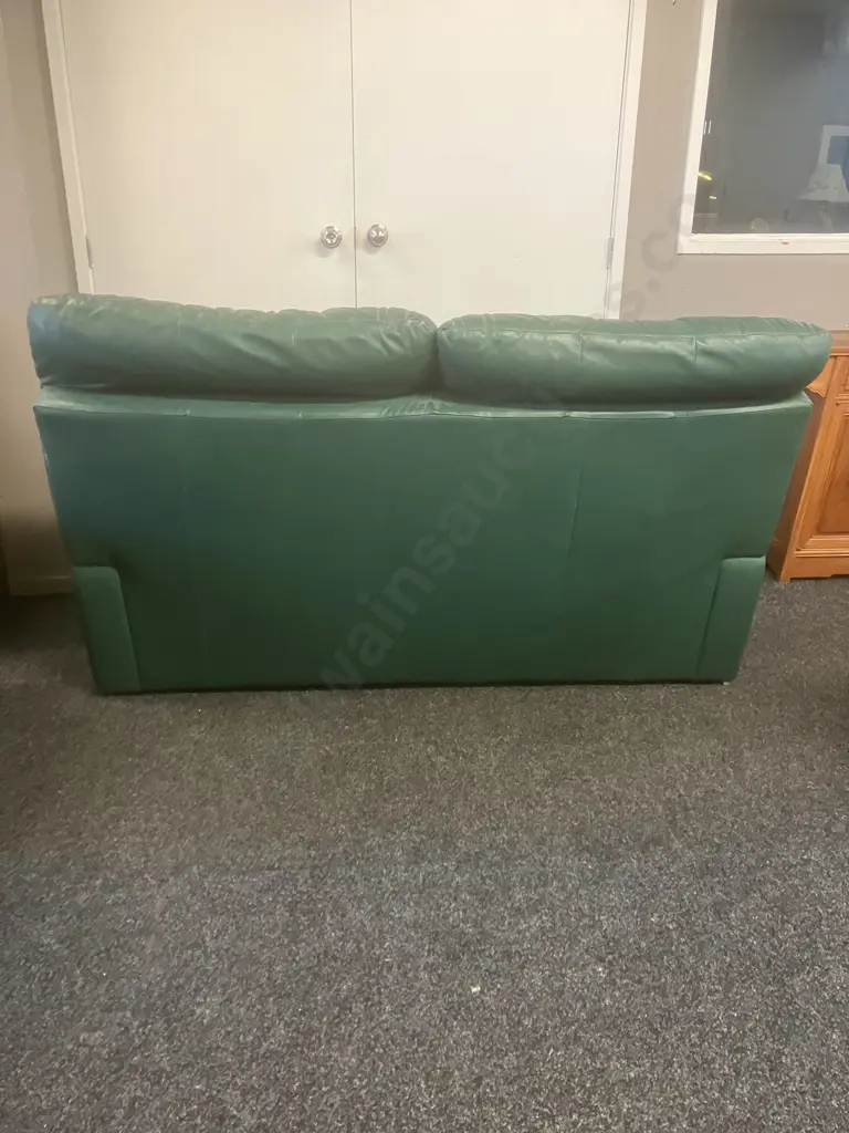 KOVACS Green Leather 2 Seater Sofa With 2 Recliner Armchairs. Adjusting Headrests Image 1++