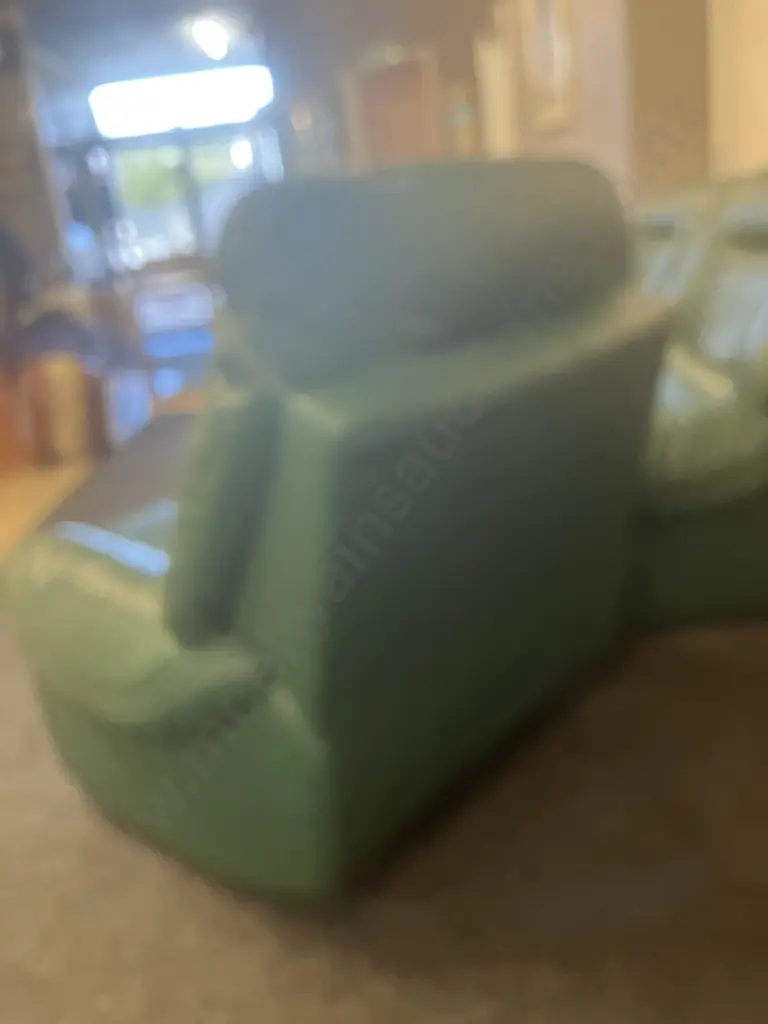 KOVACS Green Leather 2 Seater Sofa With 2 Recliner Armchairs. Adjusting Headrests Image 1++
