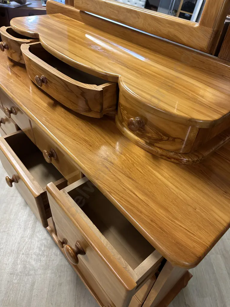 Solid Rimu 14 Drawer Dressing table With Tilting Mirror. H200 W127 D46cm Image 1++