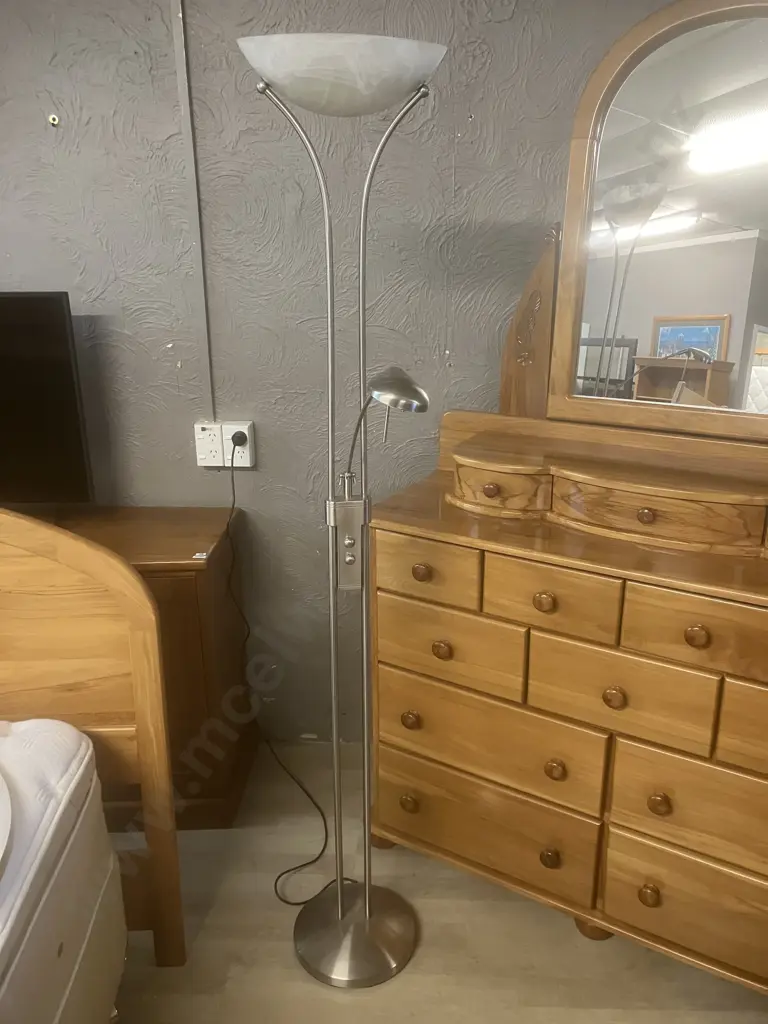 Mother and Child Uplighter Floor Lamp with Reading Light - Polished Chrome Finish H185cm Image 1++