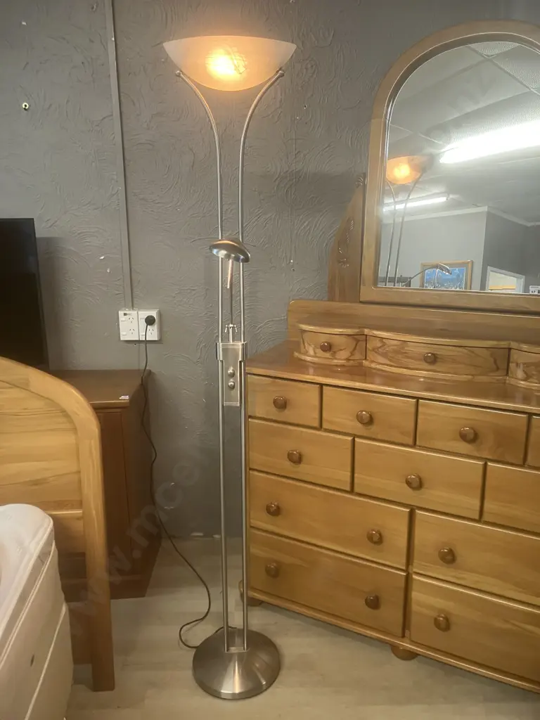 Mother and Child Uplighter Floor Lamp with Reading Light - Polished Chrome Finish H185cm Image 1++