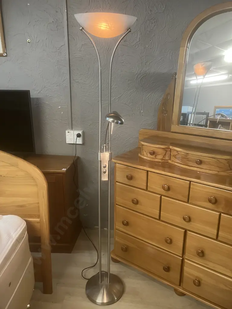 Mother and Child Uplighter Floor Lamp with Reading Light - Polished Chrome Finish H185cm Image 1++