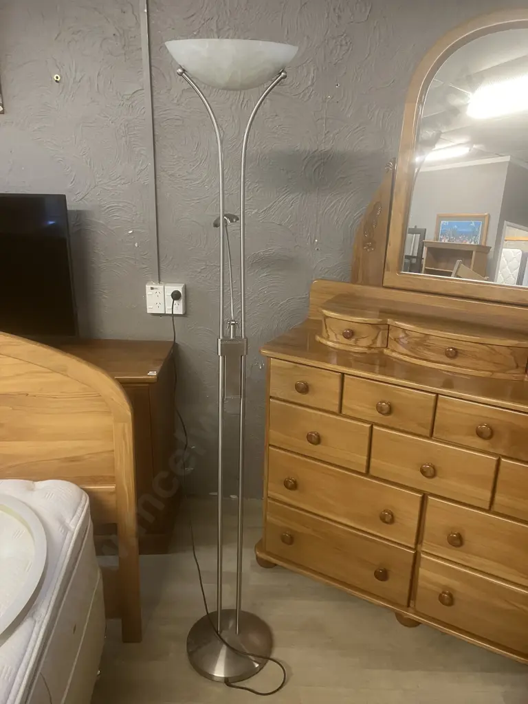Mother and Child Uplighter Floor Lamp with Reading Light - Polished Chrome Finish H185cm Image 1++