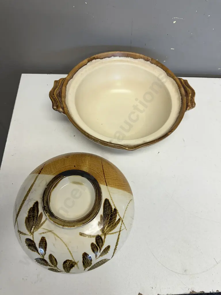 Japanese donabe Earthware Lidded Casserole Dish Botanical Motif Detail Image 1++