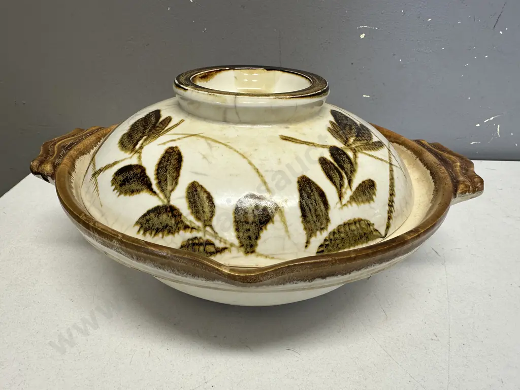Japanese donabe Earthware Lidded Casserole Dish Botanical Motif Detail Image 1++