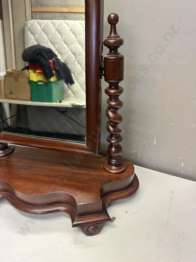 Vintage Mahogany Cheval Mirror Turned Pillars H56 W54cm. Image 1++