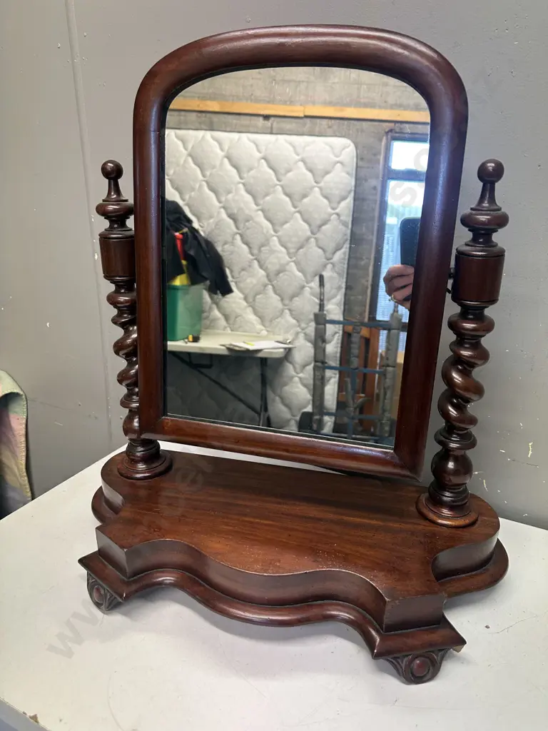 Vintage Mahogany Cheval Mirror Turned Pillars H56 W54cm. Image 1++
