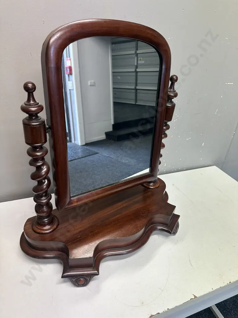 Vintage Mahogany Cheval Mirror Turned Pillars H56 W54cm. Image 1++