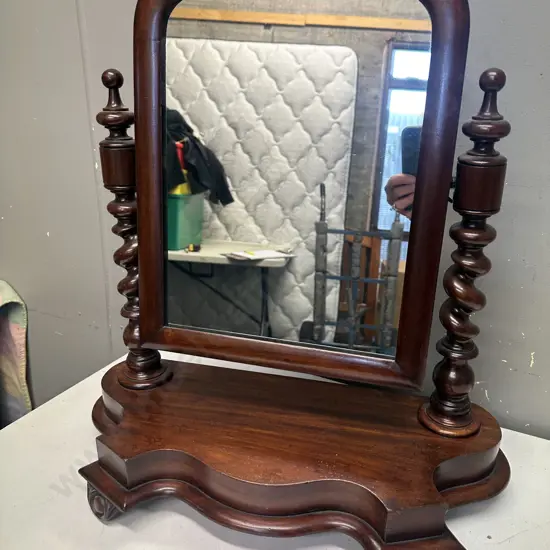Vintage Mahogany Cheval Mirror Turned Pillars H56 W54cm.