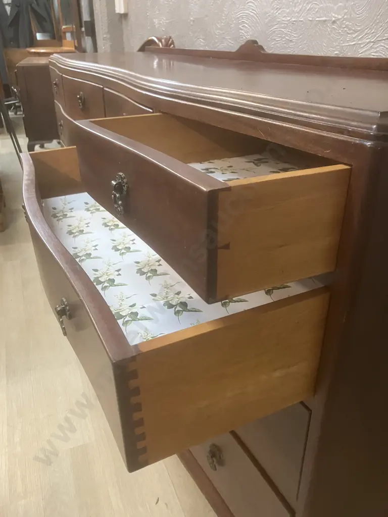 Mahogany Serpentine Front Ten Drawer Dresser On Cabriole Legs. H93 L167 D45cm Image 1++