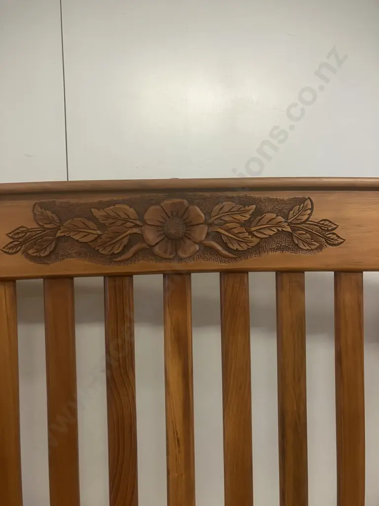 Harmon Solid Timber Furniture King Size Slatted Headboard - Curved Top With Carved Flower. 87 x 180cm Image 1++