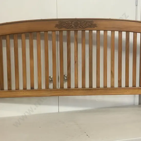 Harmon Solid Timber Furniture King Size Slatted Headboard - Curved Top With Carved Flower. 87 x 180cm
